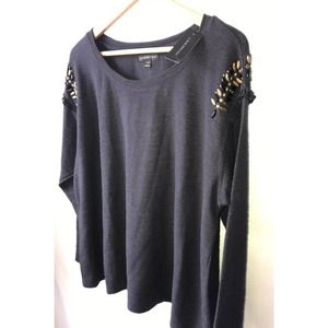 Lane Bryant Dark Gray Knit Pullover Sweater Top Beaded Ruffle 18/20 NWT $50